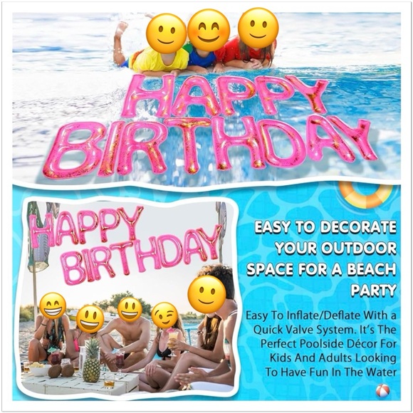 Pink & Gold 20'' Happy Birthday Pool Float Letters - Picture 4 of 9